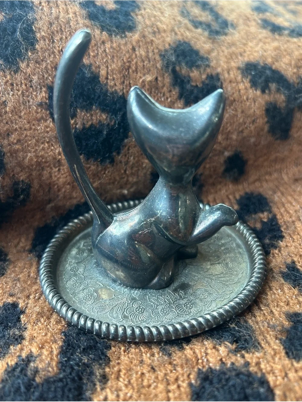 Vintage Interpur Silver Plated Cat Ring Holder Trinket Dish
